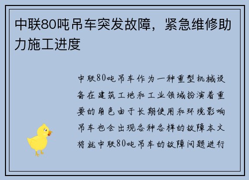 中联80吨吊车突发故障，紧急维修助力施工进度