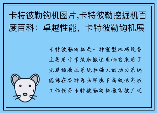 卡特彼勒钩机图片,卡特彼勒挖掘机百度百科：卓越性能，卡特彼勒钩机展现力量