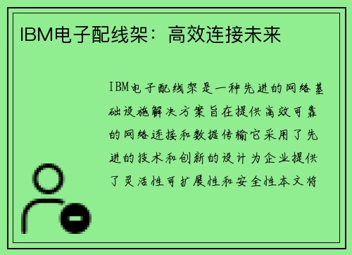 IBM电子配线架：高效连接未来